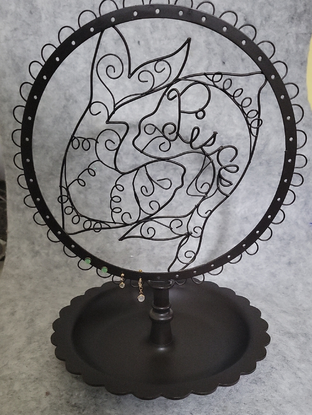Black Decorative Wire Jewelry Tree Stand For Earrings. Base Holds Trinkets.